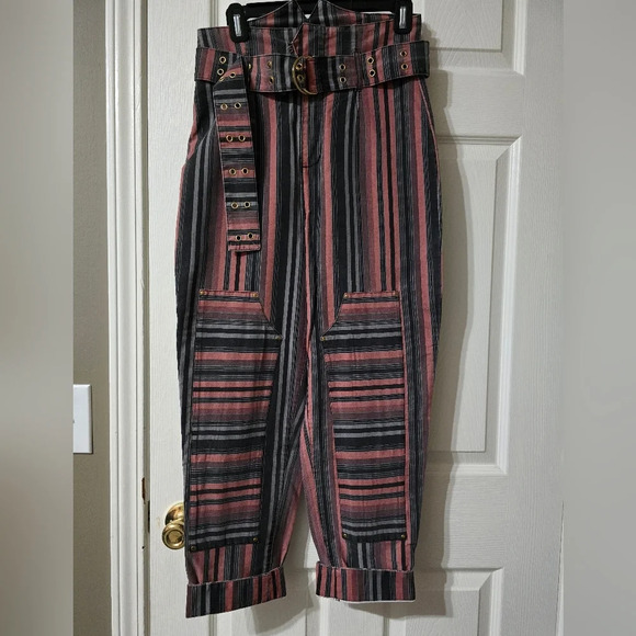 NWT ASOS Stevie Belted Peg Pants in Berry Stripe, High Waist, Rare & Unique. - Picture 2 of 13